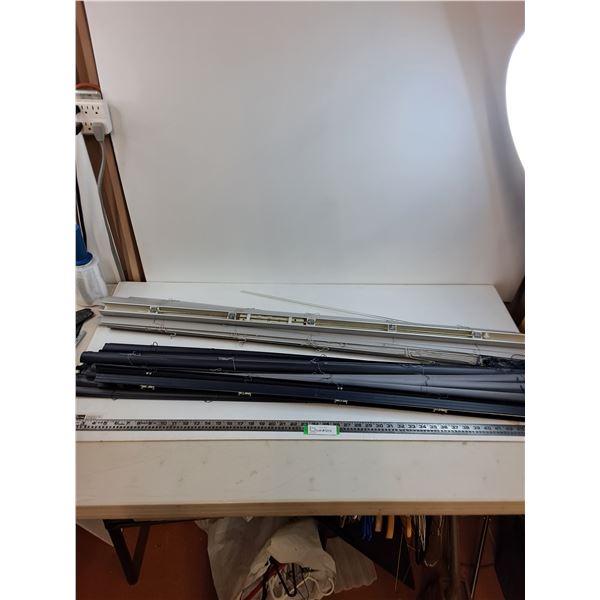 (2) Plastic 4' Wide Window Blinds - Gray & Navy - Some Fading - Pickup Only