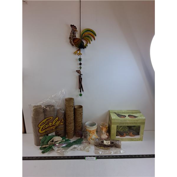 Gardener's Lot - Pots, Decor, Wind Chime, Gloves, Peat Pucks