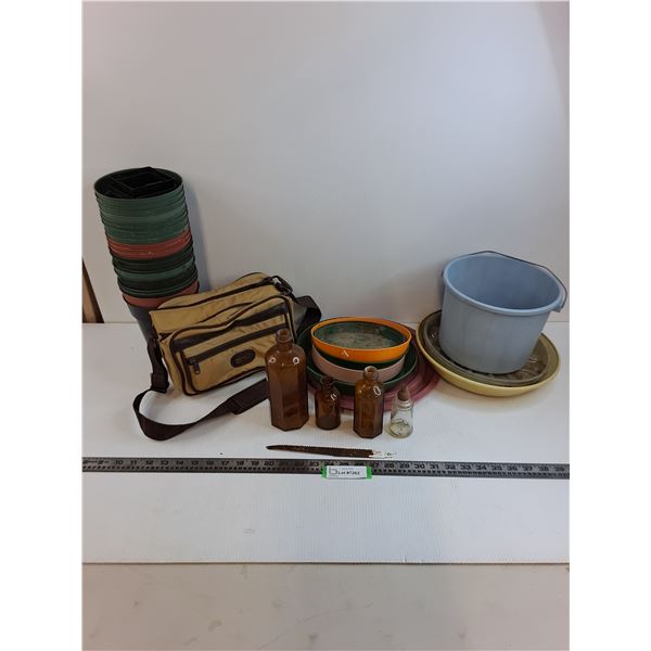 Garden Plant Pots/Trays, Glass Bottles, Optex Camera Case, Misc.