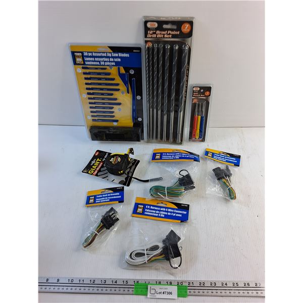 Power Fist Assorted Jig Saw Blades, 12" Brad Point Bit Set, Electrical Connectors and Tape Measure