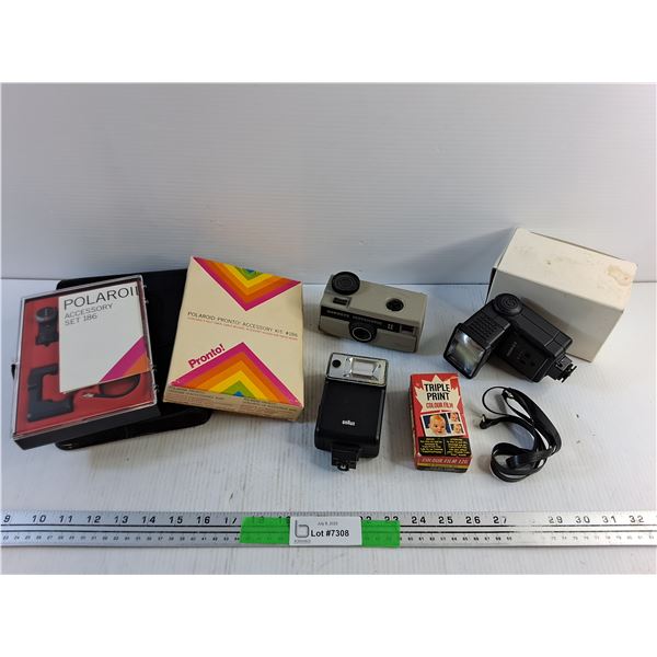Polaroid Accessory Set, Hawkeye Instamatic Camera, Braun Camera Flash and Colour Film