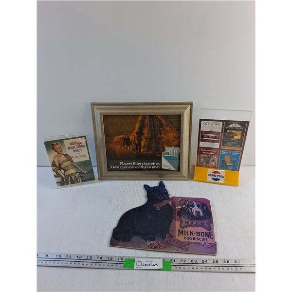 Vintage Advertisement Decorations - Kelloggs, Players Cigarettes and Milk Bone Dog Biscuit