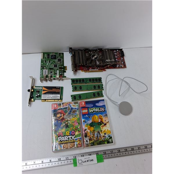 Assorted Computer Parts, Wireless Charger, (2) Nintendo Game Cases EMPTY - As Is