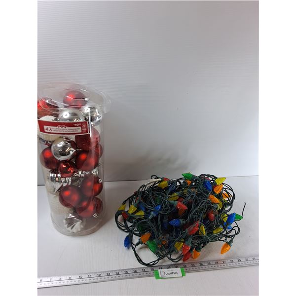 Christmas Ball Ornaments, Christmas Lights - As Is