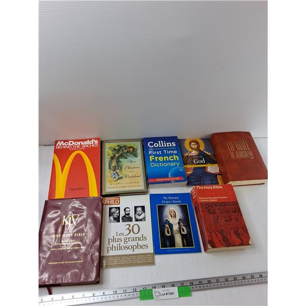 (9) Books - My Rosary Prayer Book, The Holy Bible, Mcdonalds Behind The Arches, Misc