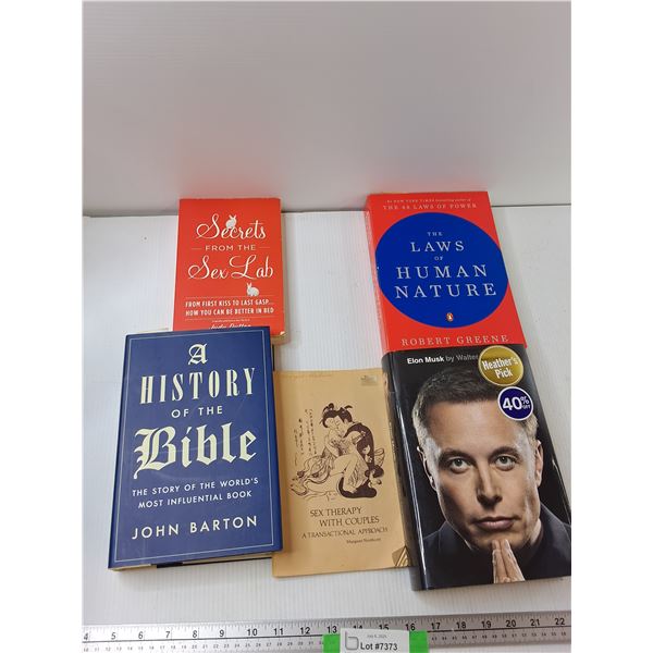 (5) Books - The Laws Of Human Nature, A History Of The Bible, Elon Musk, Misc