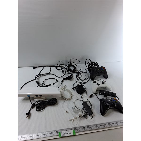 Assorted - (3) XBox Controllers, Headphones, Cords, Misc - As Is