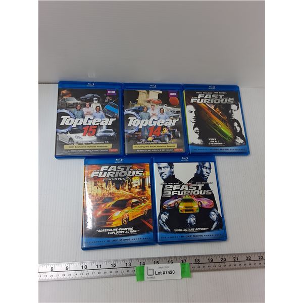 (5) Bluray Discs - Topgear Season 15, Topgear Season 14, The Fast And The Furious, Misc