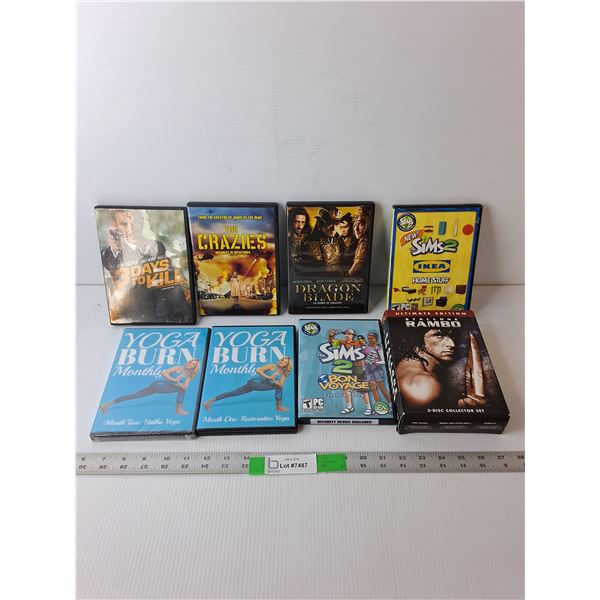 DVDs/Sets- Rambo, Yoga, Dragon Blade, Misc. (2) Sims Games