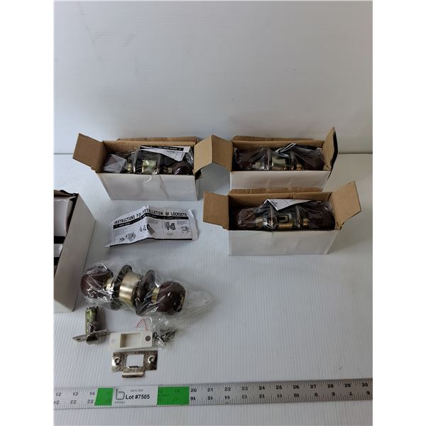 (4) Unbranded Wood Doorknob Sets, NIB- Some Water Damage