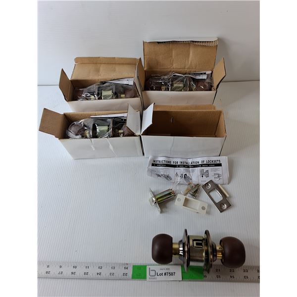 (4) Unbranded Wooden Door Knob Sets, NIB, Water Damaged Boxes
