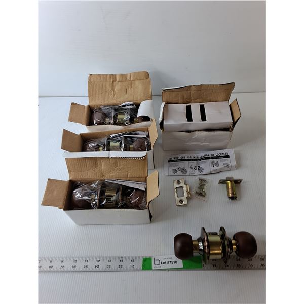 (4) Unbranded Wooden Doorknob Sets, NIB- Some Water Damage