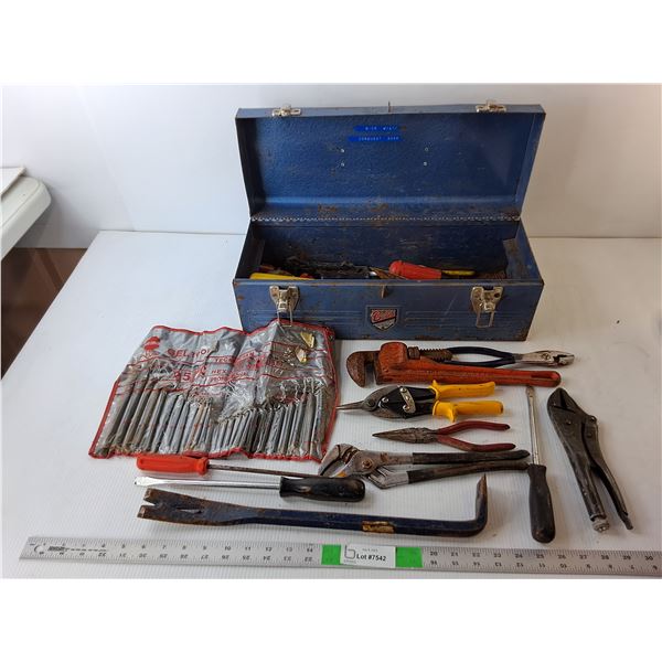Beach Toolbox 19" Long with Tools- Hex Key Set, Crow Bar, Screw Drivers, Misc.