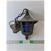 Image 1 : Metal Outdoor Lantern with Blue Glass Sides- As Is