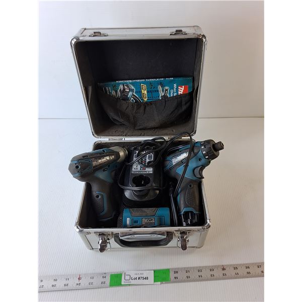 (2) Makita Cordless Impact Drivers-Working, (2) Batteries, Charger, Flashlight & Case