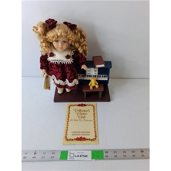Collector's Choice Porcelain Doll with Piano 10" Tall