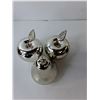 Image 2 : (3) Metal Fruit Paperweights, (2) Thinking Man Bookends, Glass Waiter Art with Stand 10" Tall