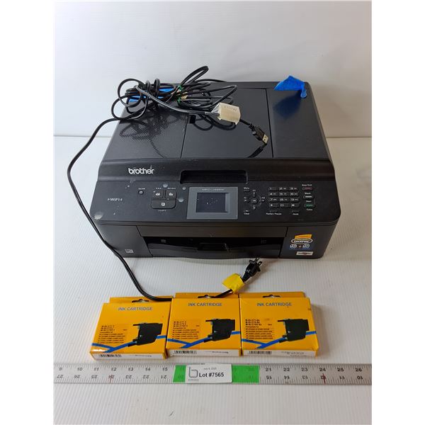 Brother MFC-J425W Faxer/Scanner/Copier, Powers On- As Is & (3) Ink Cartridges