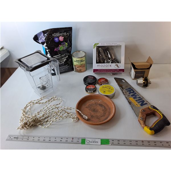 Irwin 17.5" Handsaw, Plastic Cutlery, Schlage Deadbolt, Misc.