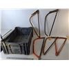 Image 1 : Plastic Crate 24" x 15.75" x 10" & (5) Vintage Hand Saws Up to 24" Long