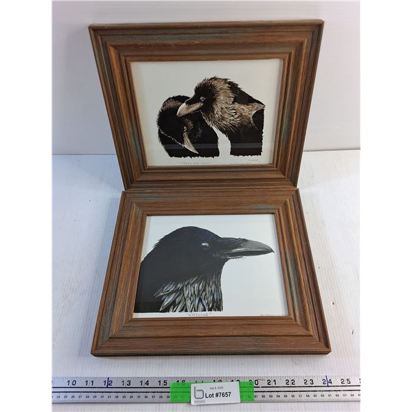 (2) Framed Raven Prints 13" x 11"