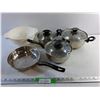 Image 1 : Various Cooking Pots with Lids & Frying Pan and Plastic Strainer