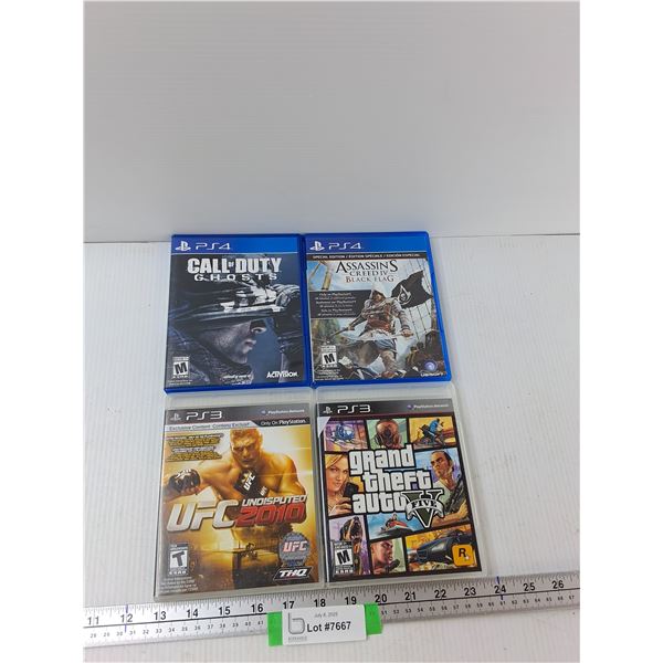 (4) Play Station Games - Call Of Duty Ghosts, Assasins Creed 4 Black Flag, Grand Theft Auto 5, Misc