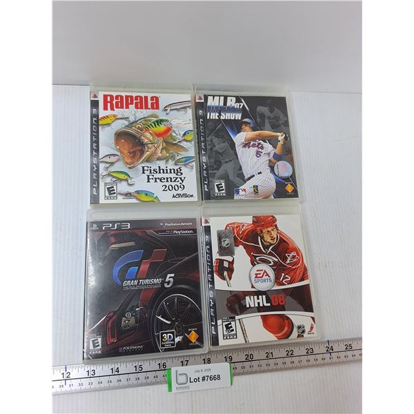 (4) PS3 Games - Rapala Fishing Frenzy 2009, NHL 08, Gran Turismo 5, Misc