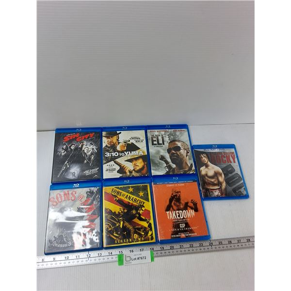 (7) Blue-Ray Discs - Sin City, Thge Book Of Eli, Rocky, Misc