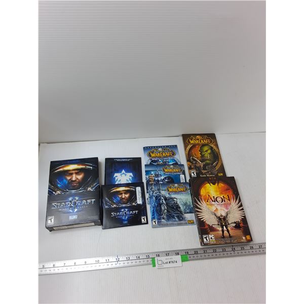 (3) Pc Games - World Of War Craft Wrath Of The Lich King, Starcraft 2 Wings Of Liberty, Aion Assualt