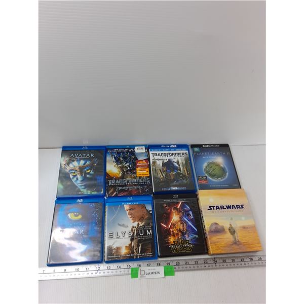 (7) Blue-Ray (1) Dvd) - Avatar, Elysium, Star Wars The Force Awakens, Misc