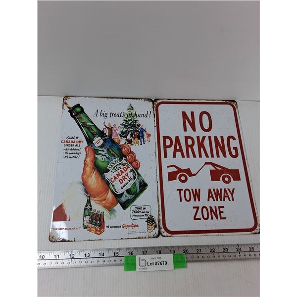 (2) Metal Novelty Signs - Canada Dry 8'' x 12'', No Parking 8'' x 12''