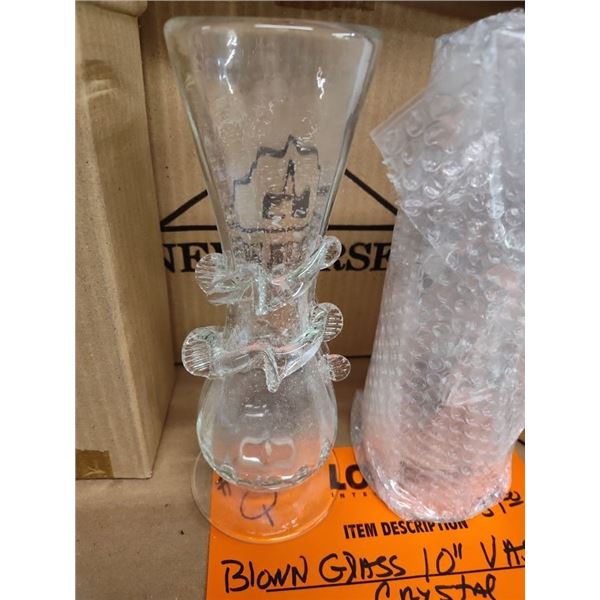 Hand Blown 10" Clear Applied Decorative Vase