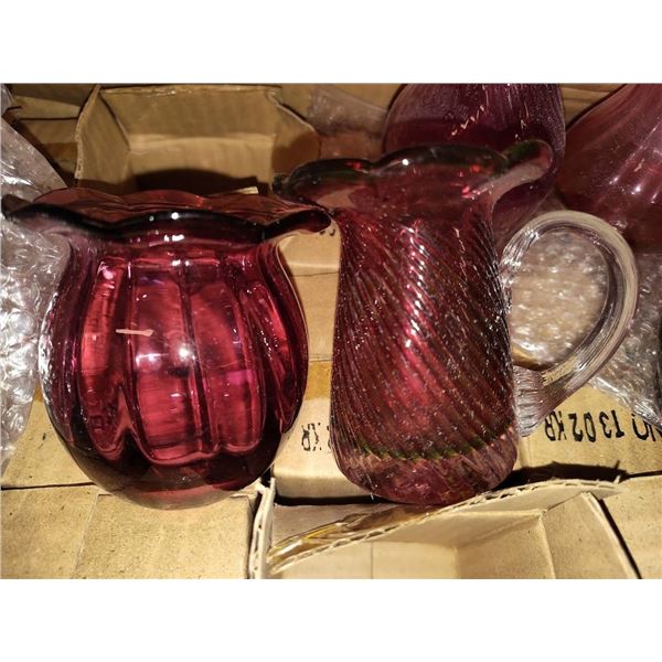 Cranberry Glass Assorted Hand Blown Pieces