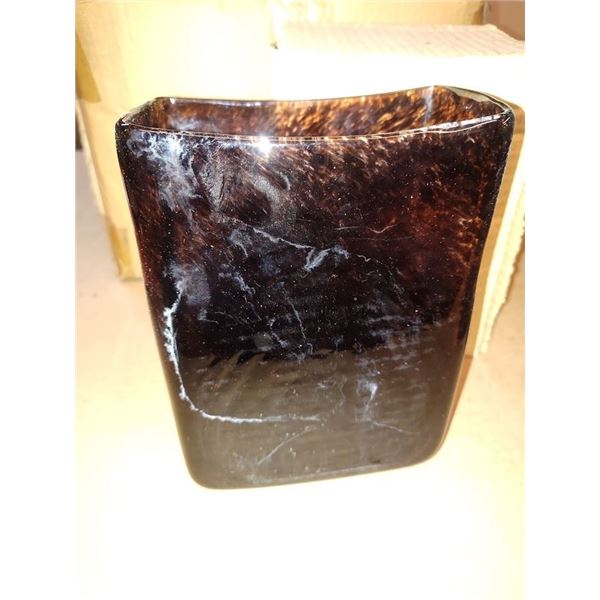 8" Art Glass Brown Blown Vase/Holder