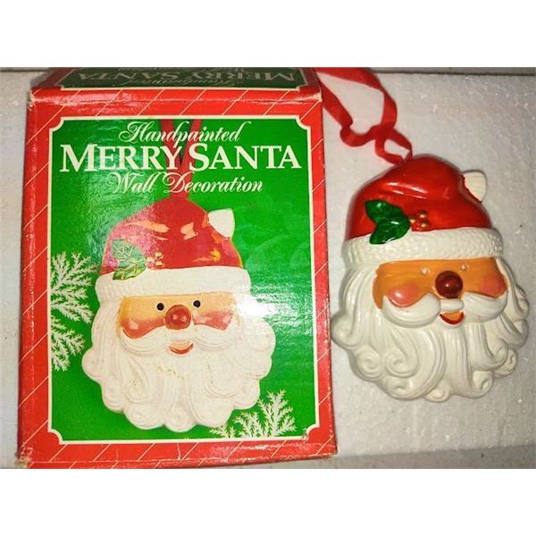 CERAMIC SANTA ORNAMENT (WITH RIBBON HANGER)