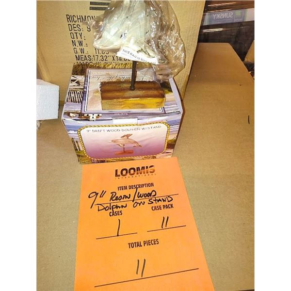 9" INCH TALL DOLPHIN ON WOOD STAND (IN GIFT BOX)