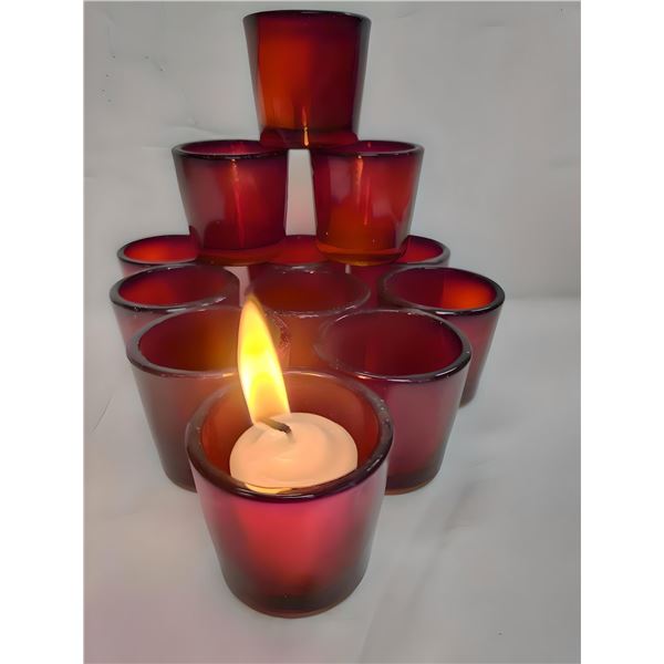 Ruby Red 15 Hours Blown Glass Votive Candle Holders
