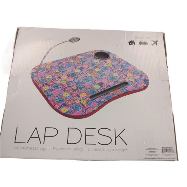 LAP DESK WITH ADJUSTABLE LED LIGHT - RETAIL VALUE $35.00
