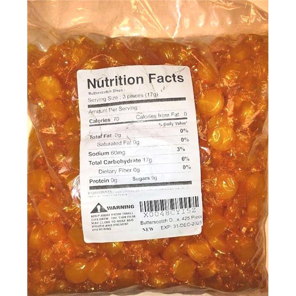 INDIVIDUALLY WRAPPED 5 LB. + BAG OF BUTTERSCOTCH HARD CANDY - RETAIL $30.79