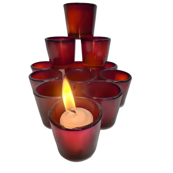SET OF 12 USA MADE GLASS RUBY RED VOTIVE CANDLE HOLDERS :COMP $23.99