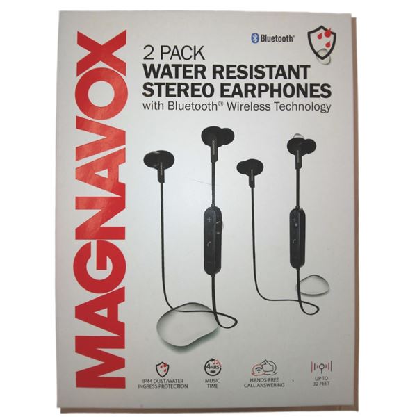 MAGNAVOX 2 PACK WATER RESISTANT STEREO EARPHONES