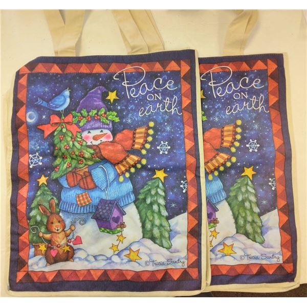 SET OF 2 HOLIDAY - PEACE ON EARTH TOTES - RETAIL $14.99 EACH