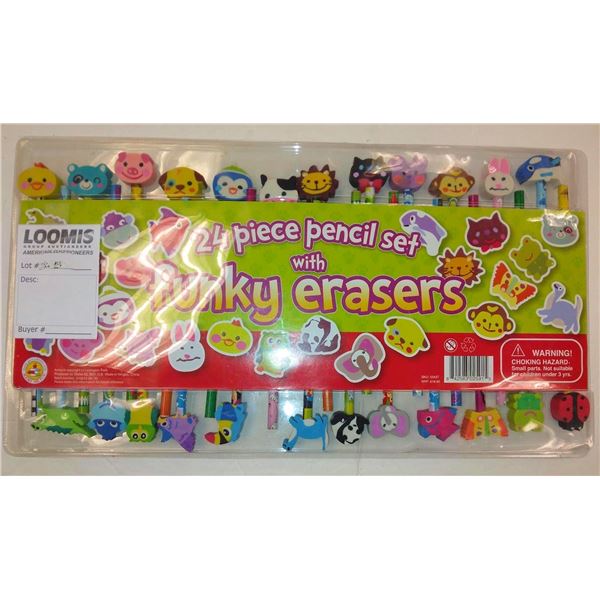 24 PIECE PENCIL SET WITH FUNKY ERASERS