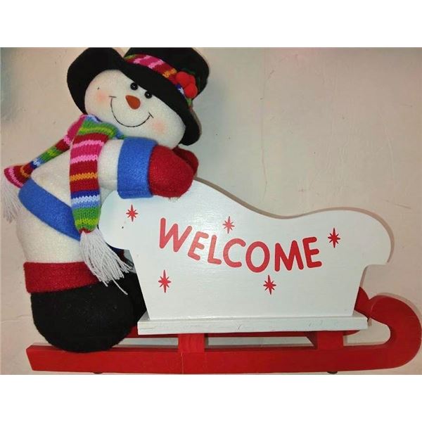PLUSH WOOD SNOWMAN SLEIGH HOLDER - RETAIL VALUE $29.00