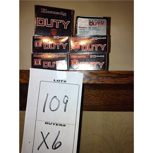 NEW HORNADY CRITICAL DUTY 40 S&W - 20 ROUNDS PER BOX - 6 BOX'S