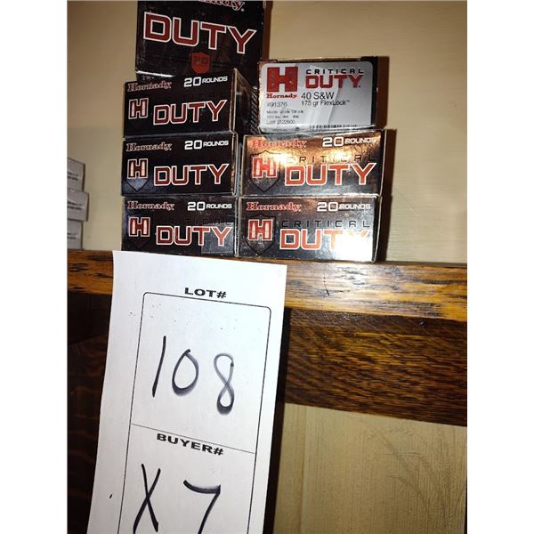 NEW HORNADY CRITICAL DUTY 40 S&W - 20 ROUNDS PER BOX - 7 BOX'S