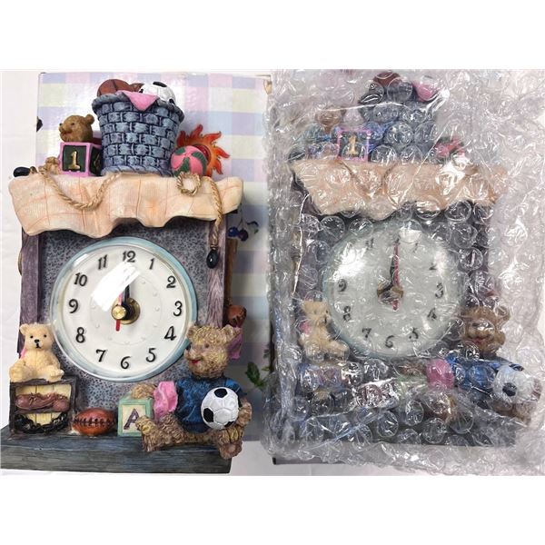 SET OF 2 - 6" DECORATIVE BEAR CLOCK MADE OF RESIN AND QUARTZ - RETAIL VALUE $29.00 EACH