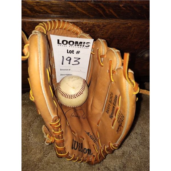 LIKE NEW BARRY BONDS WILSON GLOVE AND BALL