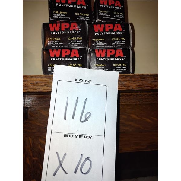 NEW WPA POLYFORMANCE 7.62 X 39MM - 20 ROUNDS PER BOX - 10 BOXES